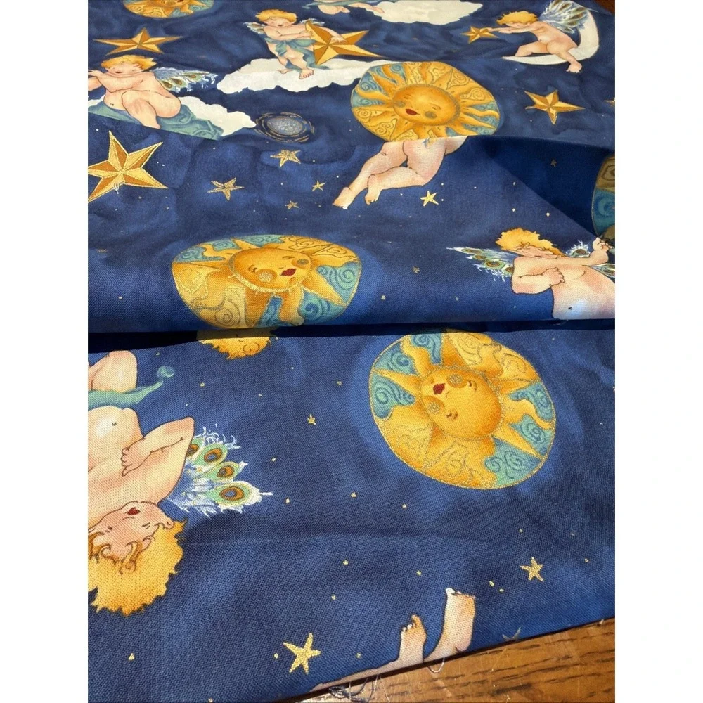 Vintage Alexander Henry Fabric Cherubim 1994 Blue Background 100